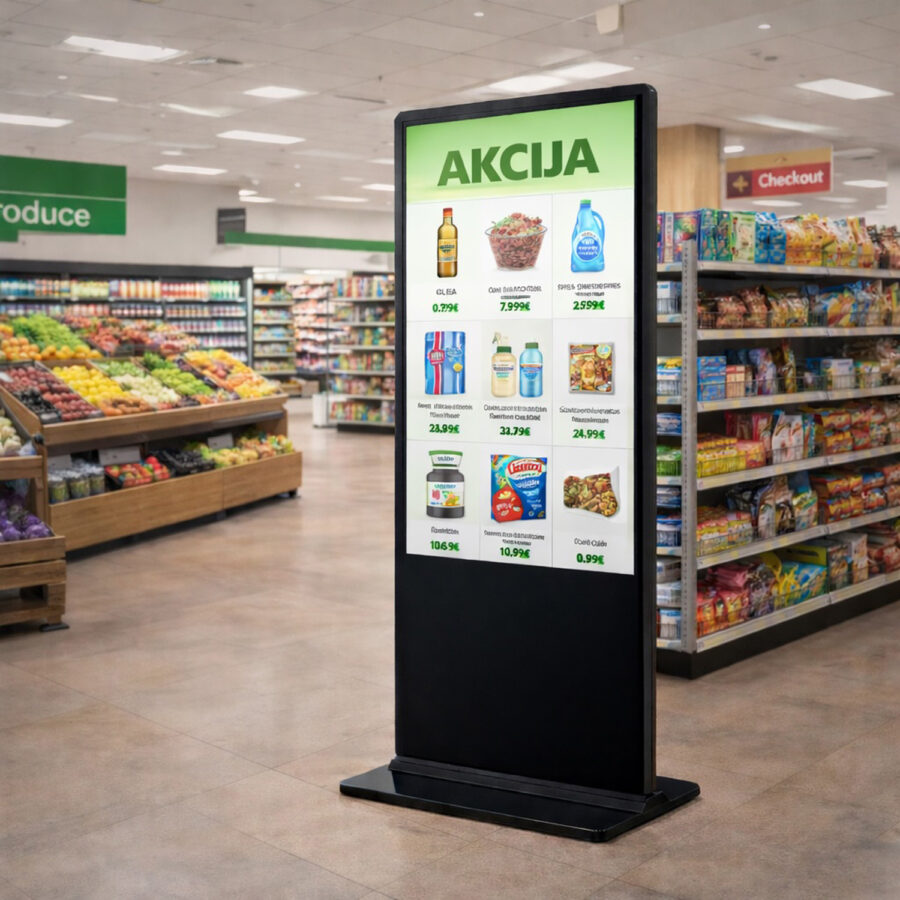 LCD reklamni zaslon u trgovini za prikaz akcijskih proizvoda i promotivnih ponuda