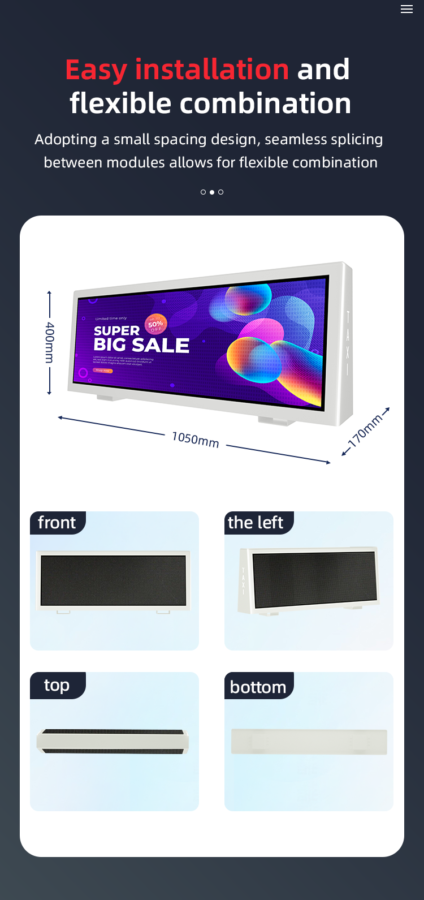 BS Taxi Top Outdoor P2.0 High Resolution Integrated Smart Control System Ip65 Taxi Top LED Display Full Color